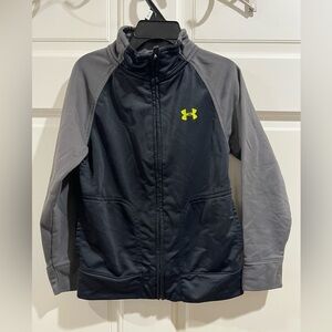 Under Armour light full zip jacket size 5. Black/ gray/yellow